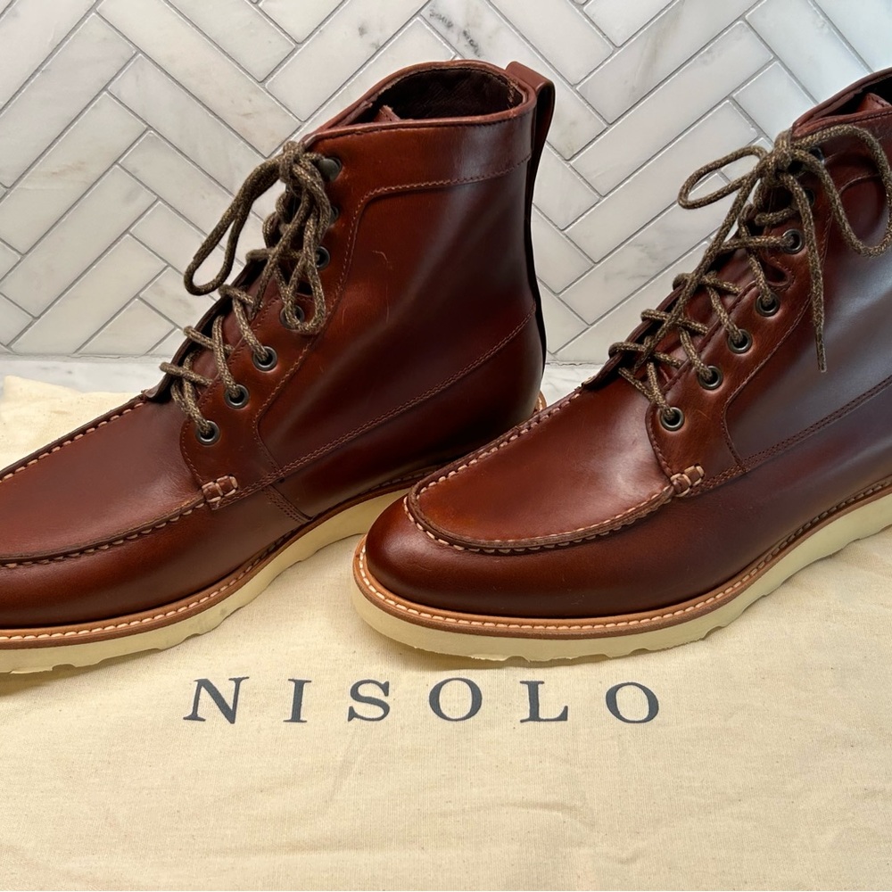 Nisolo Men's Rich Brown Leather Lace-Up Boots Like New